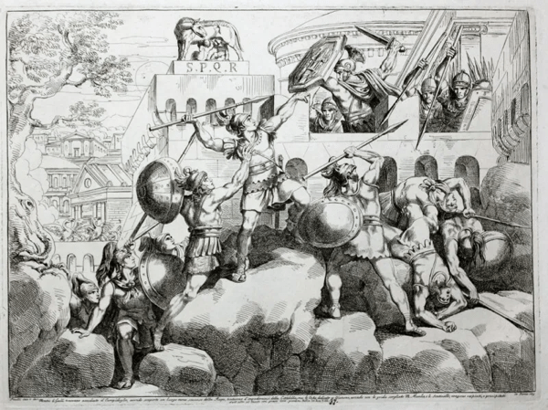 Marco Manlio Capitolino combate i galli in Campidoglio