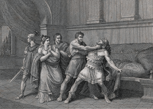 Atleta Narciso strangola Comodo. Incisione di G. Mochetti da B. Pinelli.
