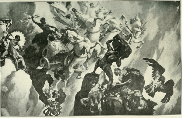 La guerra degli dei e dei giganti. Da un dipinto dell'artista tedesco contemporaneo Hermann Prell