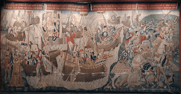 Arazzo della "Spedizione di Bruto in Aquitania". La Serie delle Navi (Tournai, seconda metà del XV secolo)